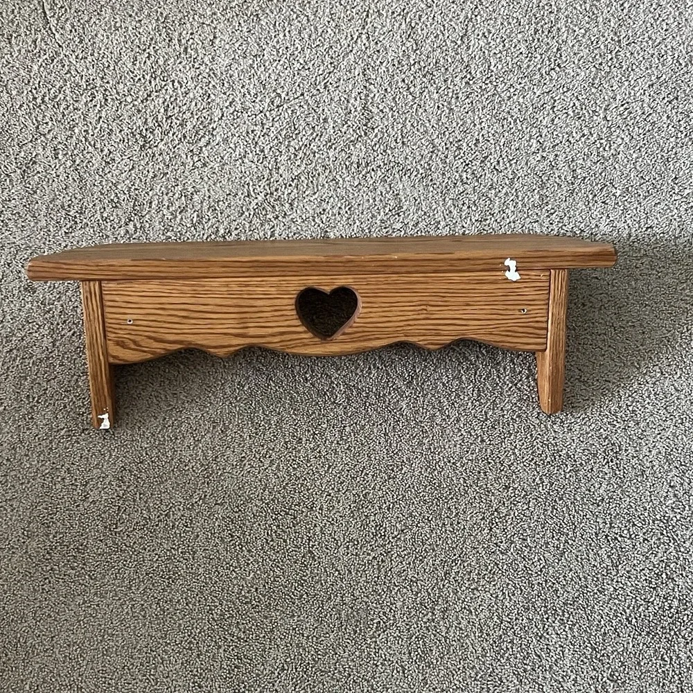 Vintage Wood Wall Shelf Heart Cutout Scalloped Country Farmhouse Decor 24in